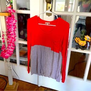 ✨ 10 for $10 Bordeaux long sleeve color block blouse